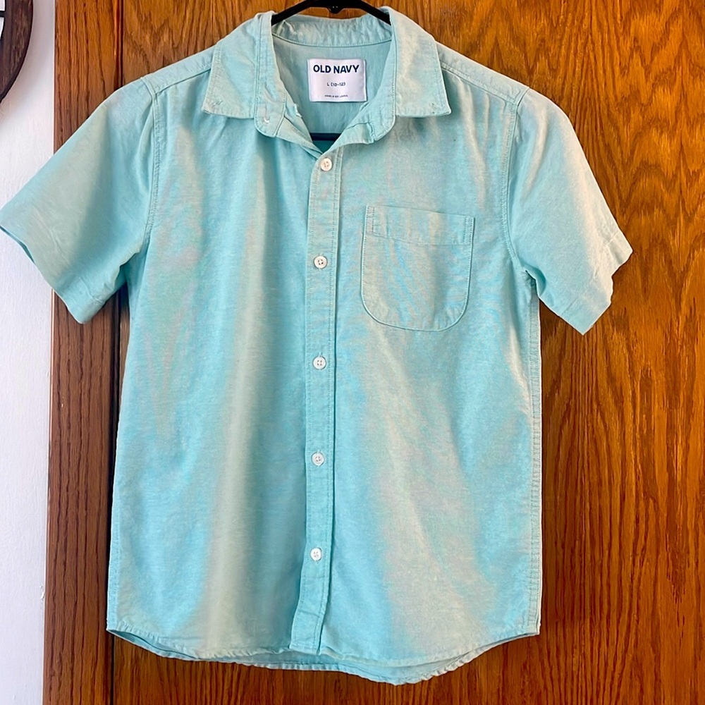 Old Navy Kids Boy Short Sleeve Button Down Shirt Light Mint Green